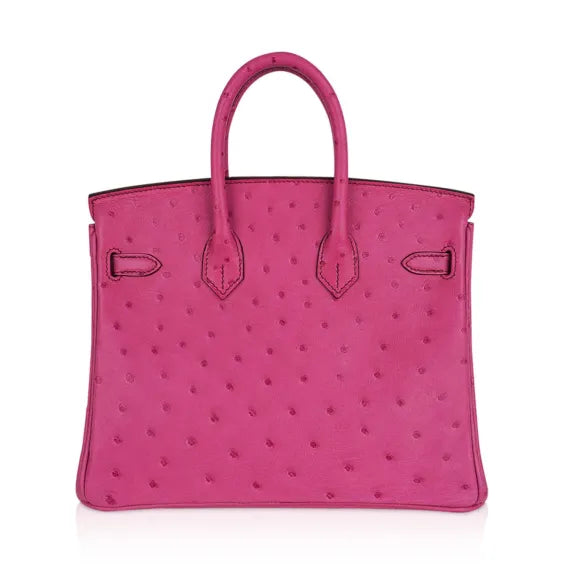 Birkin 25 Bag Fuchsia Ostrich with Palladium Hardware